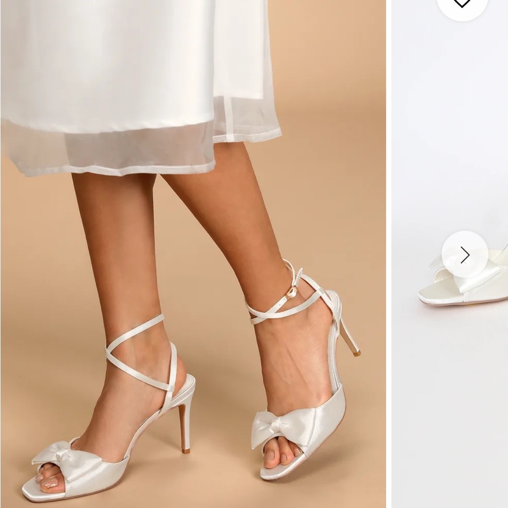 Lulus Reece White Satin Bow Ankle Strap Heels NWT